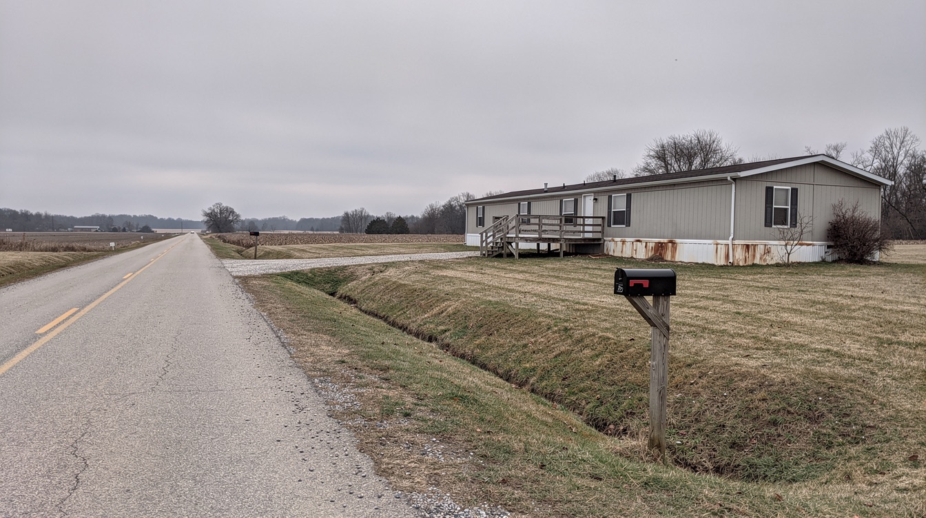 Manufactured home on private land along a country road